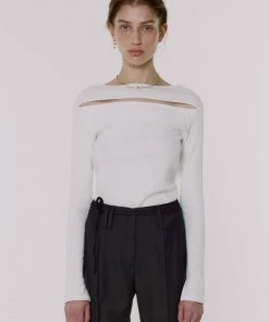 Best Sellers [MINASONG] SS 22 CUT OUT RIB TOP - VINTAGE WHITE