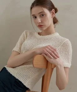 Best Sellers [JOORTI] SS 22 J969 U-neck Short Sleeve Knit (ivory)