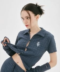 Best Sellers [NASTY FANCY CLUB] Summer 22 UNBALANCE WRINKLE COLLAR WARMER SET (DEEP BLUE)_F22QB447