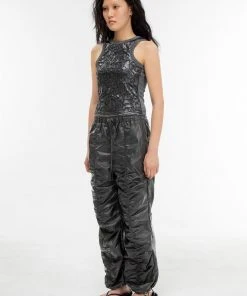 [GIMMETHEYOUNG] SS 22 SHIRRING COATING PANTS / BLACK