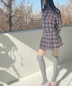 [POPSIZ] SS 22 Taffy Pink Plaid Skirt