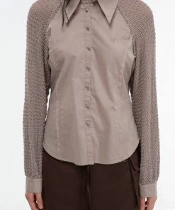 [GIMMETHEYOUNG] SS 22 NET SLEEVE SHIRT 22SS / BROWN