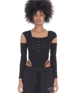 [13MONTH] SS 22 COLD SHOULDER BODYSUIT (BLACK)