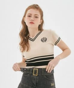 [NASTY FANCY CLUB] SS 22 BAY LEAF CLUB V-NECK KNIT TEE (IVORY)_F22QB414 Best Sellers