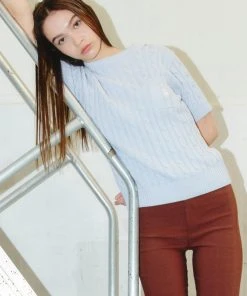 [ROCCI ROCCI] Summer 22 Rose Cable Knit Top (PALE BLUE)