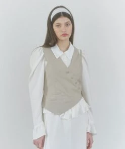 JULIE BEANS [JULYE HAN] SS 22 Unbalance Pleats Vest - Beige Best Sellers