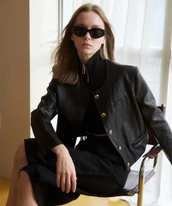 [LO AXUAL] SS 22 FAUX LEATHER NON COLLAR JACKET Best Sellers