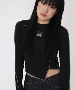 [ACHO] Summer 22 Unbal Handmade Label Crop T-shirt_Black