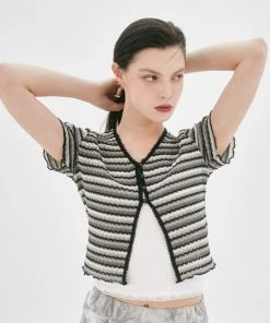 [NASTY FANCY CLUB] Summer 22 CROCHET BUTTON CROP CARDIGAN (BLACK)_F22QB428 Best Sellers