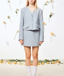 Best Sellers [OUTXO] Summer 22 JADE TWEED SKIRT BLUE