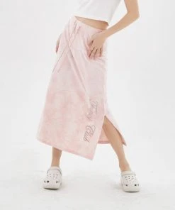 [NASTY FANCY CLUB] SS 22 COZY TERRY SLIT LONG SKIRT (LIGHT PINK)_F22QD319