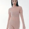[SETUP EXE] SS 22 Pin Tuck Halfneck Sleeve Slit Long Top [Peach]