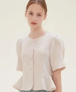 Best Sellers [JOORTI] Summer 22 J1006 Flare Puff Blouse (light Beige)