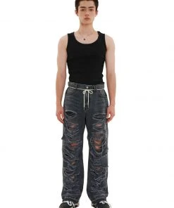 [LECYTO] Summer 22 (07.08) DESTROYED WIDE DENIM PANTS_(GRAY) Best Sellers