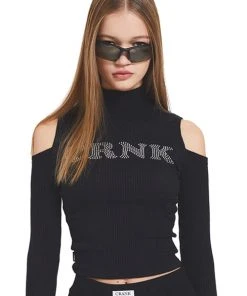 Best Sellers [CRANK] SS 22 CUBIC OFF SHOULDER TURTLENECK_BK