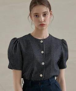 [JOORTI] SS 22 J964 Tweed Button Blouse (navy) Best Sellers