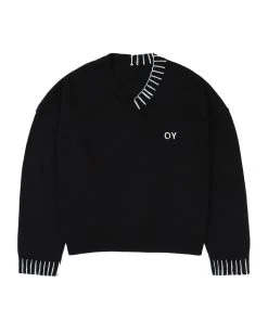 [OY] FW 21 STITCH V NECK CROP KNIT-BLACK