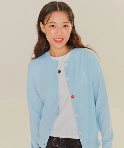 [AQOSTUDIOSPACE] SS 22 AQO BEAR ROUND NECK CARDIGAN SKY Best Sellers