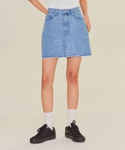 [AQOSTUDIOSPACE] SS 22 AQO BEAR PATTERN DENIM SKIRTS BLUE