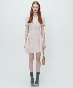 [MAUSOLEUM] SS 22 Drop Waist Pleated Jacket Dress - Pink