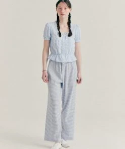 Best Sellers [BENSIMON] Summer 22 GINGHAM BANDING PANTS - SKY BLUE