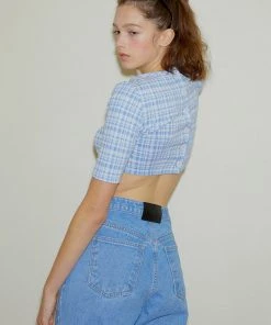 [ONNE] SS 22 Jacquard Crop Top - Lavender Check Best Sellers