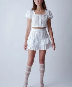 Best Sellers [POPSIZ] Summer 22 Mary Baby Ruffle Cropped Blouse