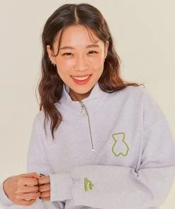 Best Sellers [AQOSTUDIOSPACE] SS 22 AQO BEAR CROP HALF ZIP-UP MELANGE