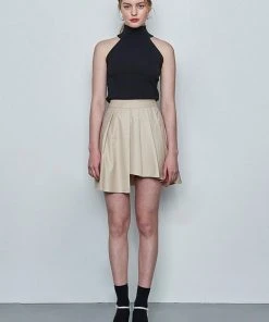 Best Sellers [MAKEATOAST] SS 22 UNBALANCED PLEATS SKIRT BEIGE