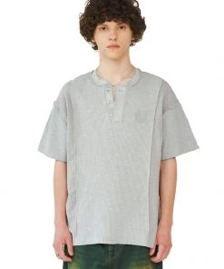 Best Sellers [LECYTO] Summer 22 HENLEY NECK MIX T-SHIRT_(GRAY)