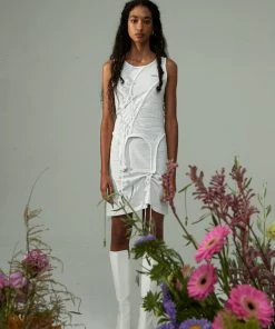 [NACHE] Summer 22 DIAGONAL GARTER DRESS-WHITE