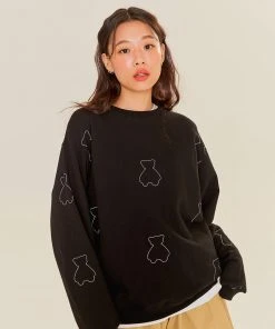 Best Sellers [AQOSTUDIOSPACE] SS 22 AQO BEAR PATTERN SWEATSHIRTS BLACK