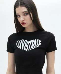 Best Sellers [LUV IS TRUE] SS 22 LUV CROP KNIT(BLACK)