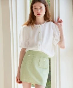 [ANEDIT] Summer 22 Gold Button Puff Blouse_WH Best Sellers