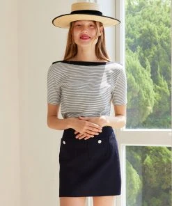 Best Sellers [ANEDIT] Summer 22 Half Stripe Boatneck Tshirt_ST