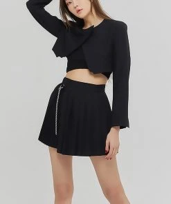 [KAGAMIL] Seasonless CUTTING CROSS CROP JACKET BLACK Best Sellers