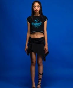 [CAPRICIEUX] Summer 22 Unbalance Shirring Slit Skirt (BLACK)