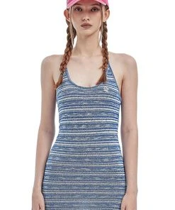 Best Sellers [CRANK] Summer 22 STRIPE HALTERNECK DRESS_BL