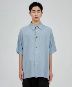 [FLAREUP] SS 22 E21 Western Short-sleeved Linen Shirt - Sky Blue (FU-195)
