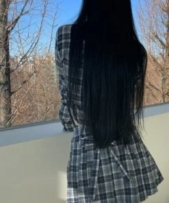 [POPSIZ] SS 22 Stormy Gray Plaid Skirt