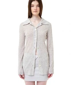 [LO AXUAL] Summer 22 WIDE COLLAR LONG SHIRT CARDIGAN_OAT Best Sellers