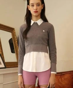 [NANA CREW] SS 22 BACK RIBBON KNIT SWEATER - GREY MELANGE Best Sellers