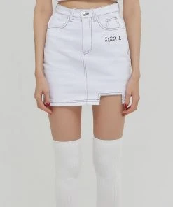 [KAGAMIL] Seasonless DENIM COLOR MATCHING STITCH SKIRT Best Sellers