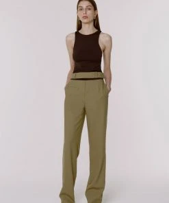 Best Sellers [MINASONG] SS 22 CUT OUT WAIST TROUSER - MARTINI OIVE