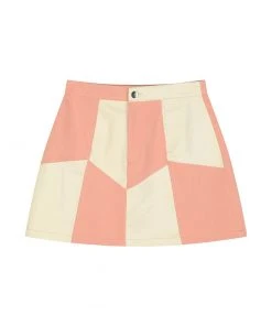 [HIGH SCHOOL DISCO] SS 22 Coated Color Block Skirt_Coral