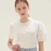 Best Sellers [JOORTI] Summer 22 J1013 Lace-neck Herringbone Blouse (ivory)