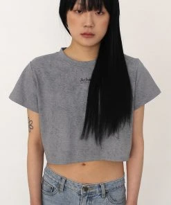 [ACHO] Summer 22 Logo Vintage Crop T-shirt_Deep Gray
