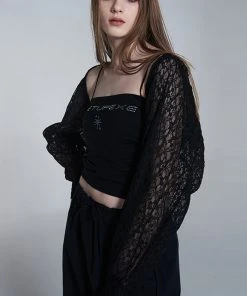 Best Sellers [SETUP EXE] Summer 22 Wave Lace Bolero Cardigan (Black)