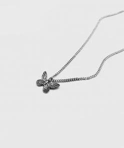 Best Sellers [WANDERING YOUTH] Seasonless Black Vintage Butterfly Necklace_SILVER