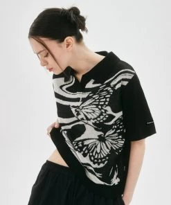[NASTY FANCY CLUB] SS 22 DEPICT COLLAR KNIT TEE (BLACK)_F22QB415